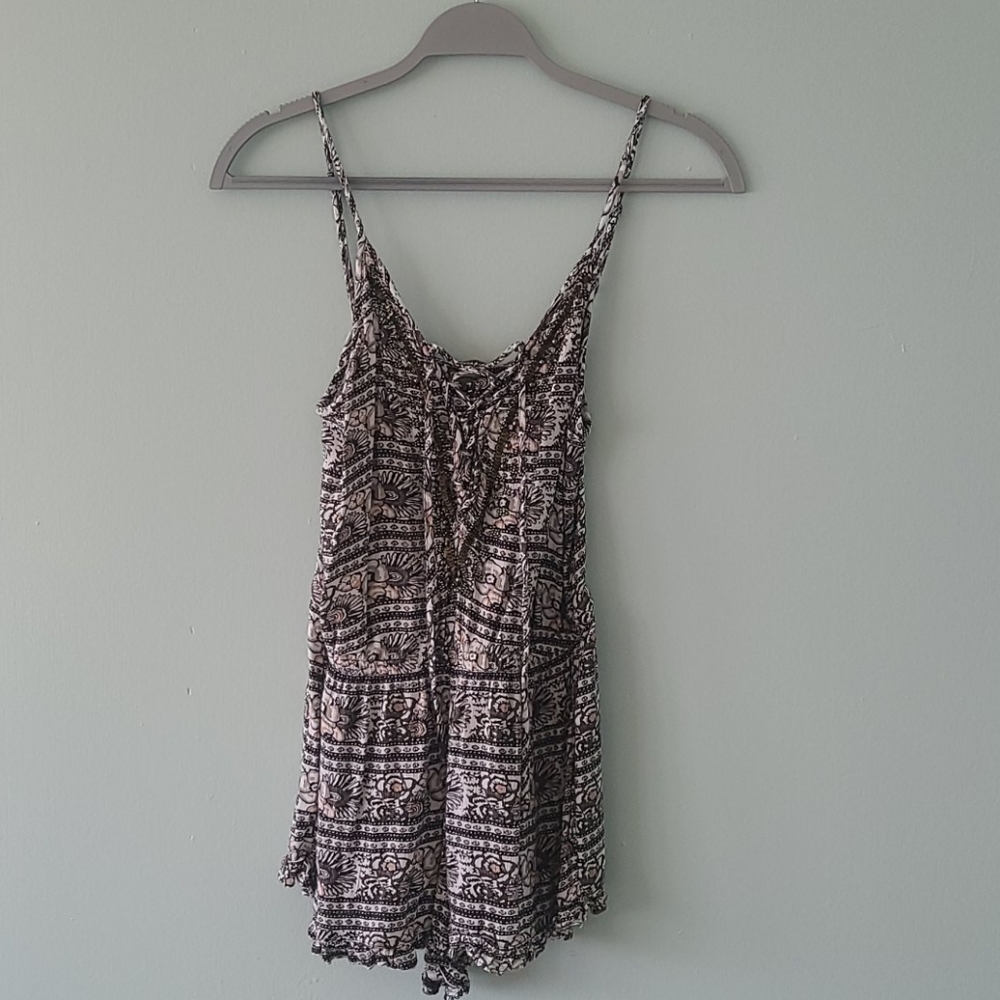 Lace up front romper